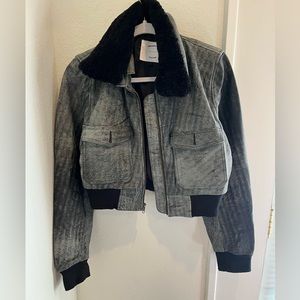 100% leather bomber style jacket with fur collar
